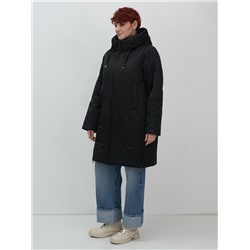 Пальто зимнее утепленное женское большого размера черного цвета 7699Ch