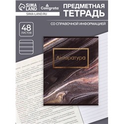 Тетрадь предметная 48 листов в линейку Calligrata, «Мрамор тёмный. Литература», обложка мелованный картон
