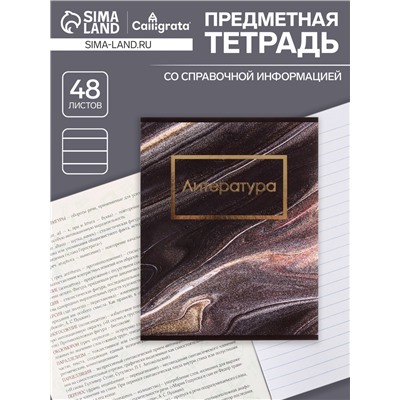 Тетрадь предметная 48 листов в линейку Calligrata, «Мрамор тёмный. Литература», обложка мелованный картон