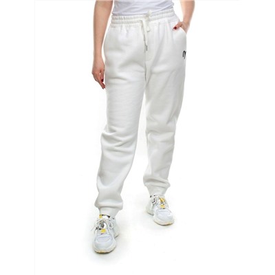 M051 WHITE Брюки спортивные женские на флисе (100% хлопок) 7986