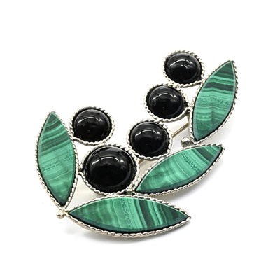 Брошь малахит, агат "Ландыш" 50*35мм.