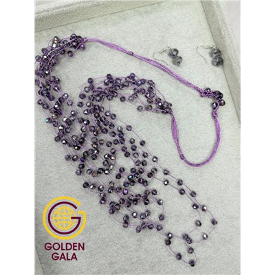Комплект бижутерии "Хрустальная россыпь" , цвет фиолетовый перламутр