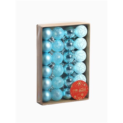 Ёлочные игрушки «Традиция», шары новогодние, d=3 см, набор 24 шт., треск, голубой