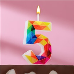 Свеча в торт на шпажке "Разноцветные грани", цифра 5, 5,3 см