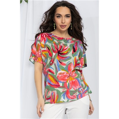 Блуза Маргоша (зелено-розовая) Б13153-16М