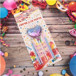 Свечи для торта Цифра Воздушное сердце "2" (свечи 8 см, сердце 5*13 см)