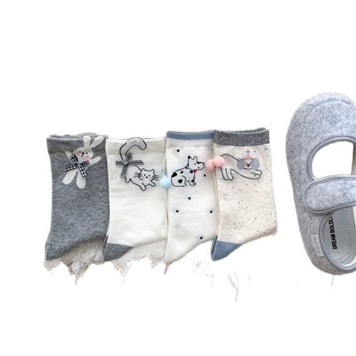 Cartoon summer knee socks with bow, brand accessory, mid-length, Korean style