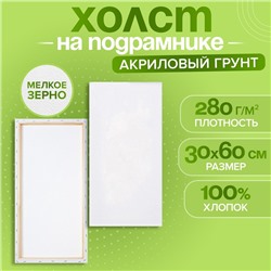 Холст на подрамнике хлопок 100% акрил грунт 1,6*30*60 см м/з 280г/м²