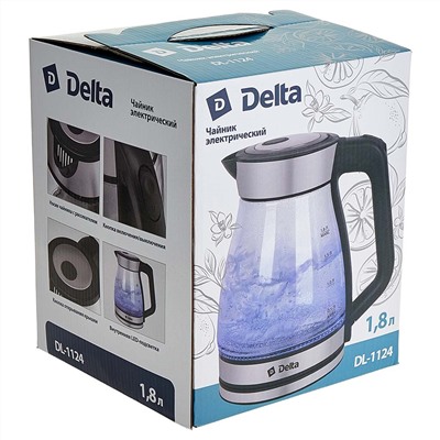 Чайник электрический 1500 Вт, 1,8 л DELTA DL-1124 черный