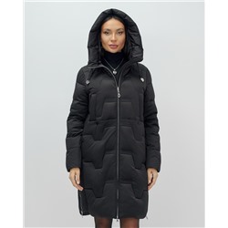 Пальто зимнее утепленное с капюшоном женское черного цвета 7638Ch