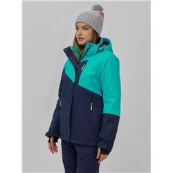 Горнолыжная куртка женская зимняя бирюзового цвета 707Br