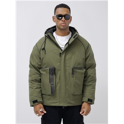 Куртка молодежная мужская зимняя с капюшоном цвета хаки 25313_1Kh
