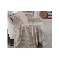 Покрывало Накидка на Диван 180x230 см. 100% Хлопок Koltuk Örtüsü Püsküllü Çizgili A.Kahve
