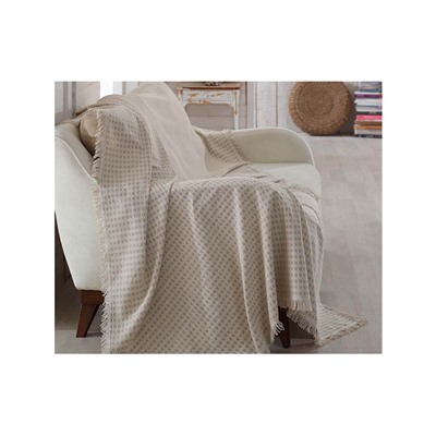 Покрывало Накидка на Диван 180x230 см. 100% Хлопок Koltuk Örtüsü Püsküllü Çizgili A.Kahve