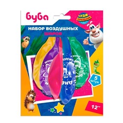 Шар латексный 12" "Буба" монохром принт, набор 5 шт.