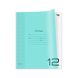 Тетрадь 12л., клетка BG "UniTone. Neon", пластиковая обложка, неон голубой