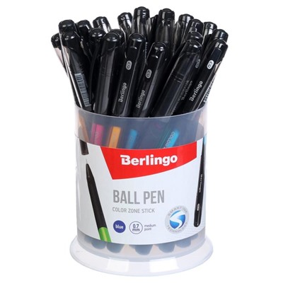 Ручка шариковая Berlingo Color Zone stick, стержень синий 1.0, прорезиненный корпус, МИКС