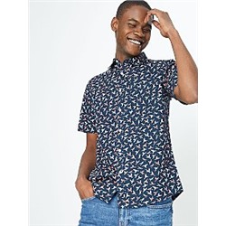 Navy Bird Print Short Sleeve Shirt