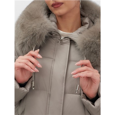 Куртка зимняя женская с мехом и капюшоном тренд коричневого цвета 7660K