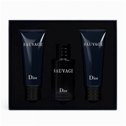 Мужской набор DIor Sauvage 3 в 1 (Парфюм, Гель для душа, Очищающее средство для лица)