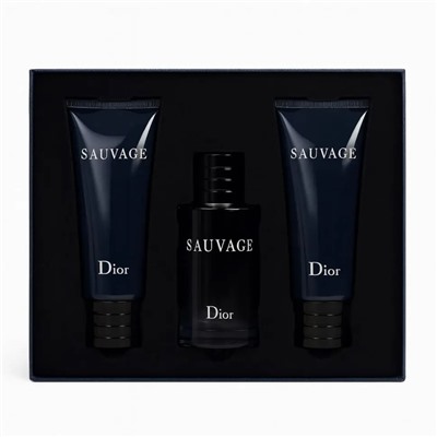 Мужской набор DIor Sauvage 3 в 1 (Парфюм, Гель для душа, Очищающее средство для лица)