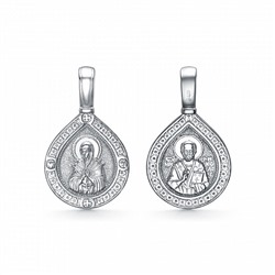 Образ (БМ Семистрельная/Свт.Николай) из серебра литье родированный