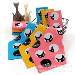 Zhiyang Cartoon round face cat Three-layer gauze square towel Hand towel Manufacturer wholesale kitchen towel