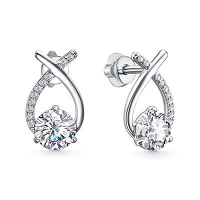 Серьги с фианитом родированные серебро 925*