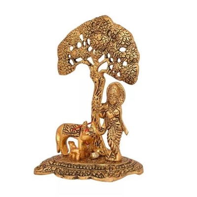 Статуэтка Кришна Мурти с коровой Камадхену, Gift Items Metal Krishna Idol Murti with Kamdhenu Cow, произв. Collectible India