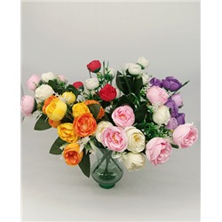 Цветы искусственные декоративные Ранункулюс 7 бутонов + белые цветочки 33 см