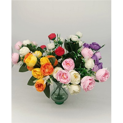 Цветы искусственные декоративные Ранункулюс 7 бутонов + белые цветочки 33 см