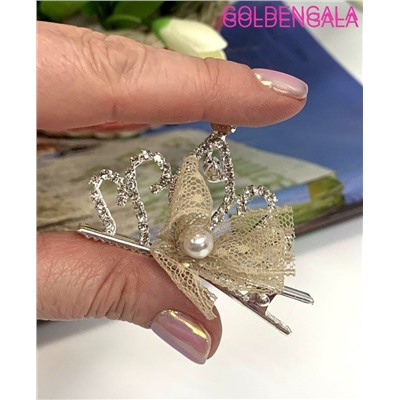 Заколка-уточка с короной детская 5,5 см 5 шт