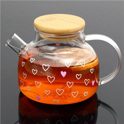 Чайник заварочный с бамбуковой крышкой «Сердечки», 600 мл