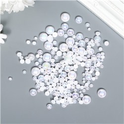 Декор для творчества пластик "Половинки бусин. Белый перламутр" d=3-10 мм, набор 10 гр