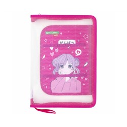Папка для труда на молнии BRAUBERG KIDS А4, 1 отделение, прозрачная, органайзер, Anime style, 272208