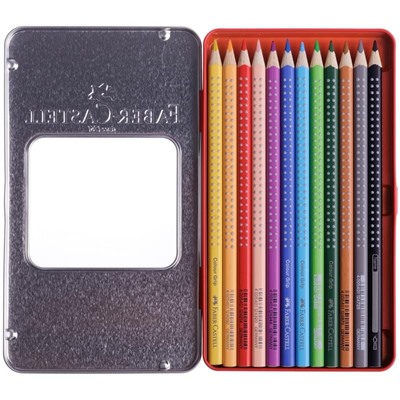 Карандаши цветные Faber-Castell "Grip", 12цв., трехгран., заточен., метал. кор.