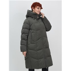 Пальто зимнее утепленное с капюшоном женское зеленого цвета 7702Z