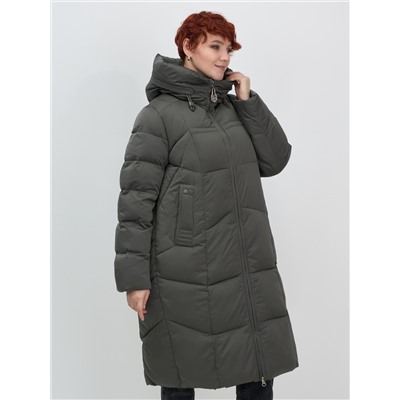 Пальто зимнее утепленное с капюшоном женское зеленого цвета 7702Z