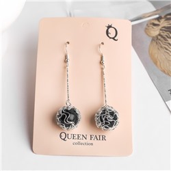 Серьги висячие «Шар плетёный», цвет чёрный в серебре, 6.5 см