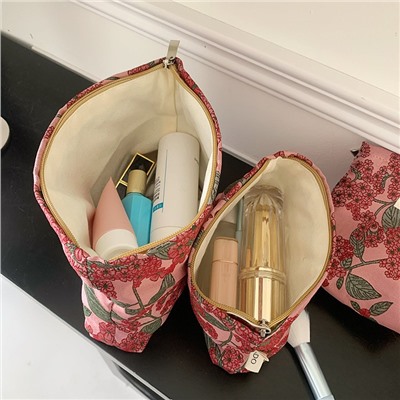 Brand retro cloth, cosmetic bag, shoulder bag, small clutch bag, storage system with zipper, flowered