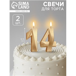 Свеча в торт юбилейная «Грань» (набор 2 в 1), цифра 14, цифра 41, золотой металлик, 6.5 см