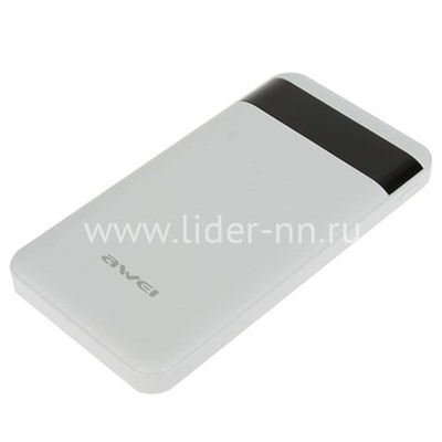 Портативное ЗУ (Power Bank) 10000mAh (AWEI P63K) 2USB/Type-C/дисплей/3.0А (белый)