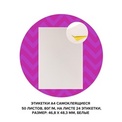 Этикетки А4 самоклеящиеся 50 листов, 80 г/м, на листе 24 этикетки, размер: 46,8 х 48,3 мм, белый, МИКС