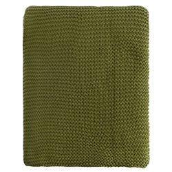 Плед из хлопка жемчужной вязки оливкового цвета из коллекции Essential, 130х180 см