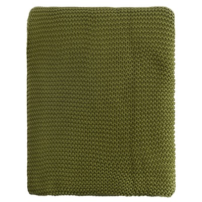 Плед из хлопка жемчужной вязки оливкового цвета из коллекции Essential, 130х180 см