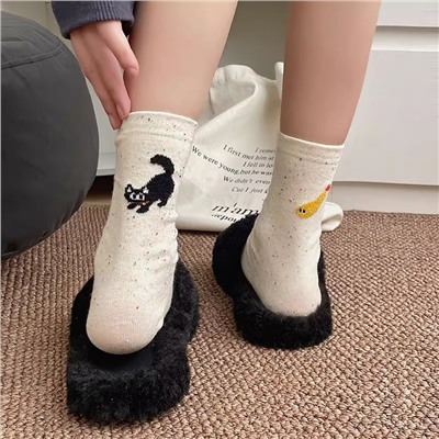 Japanese small design cotton summer cartoon knee socks for men and women, mid-length, trend of season, internet celebrity