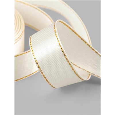 Лента атласная, с золотым люрексом, 15 мм, 23±1 м, светло-бежевая №008