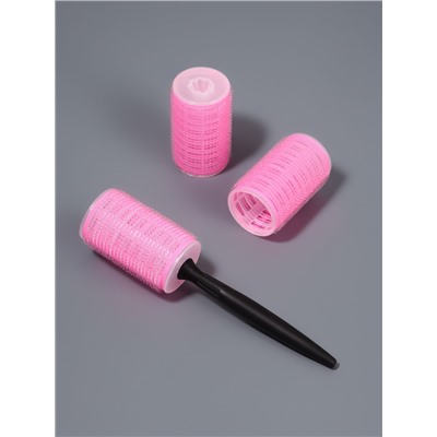 Бигуди «Липучка», с насадкой, d=4 см, 3 шт., розовые