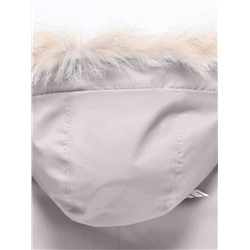 Парка зимняя подростковая для девочки с капюшоном и мехом бежевого цвета 9536B