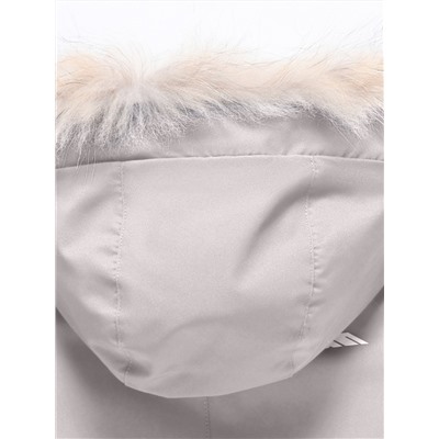 Парка зимняя подростковая для девочки с капюшоном и мехом бежевого цвета 9536B